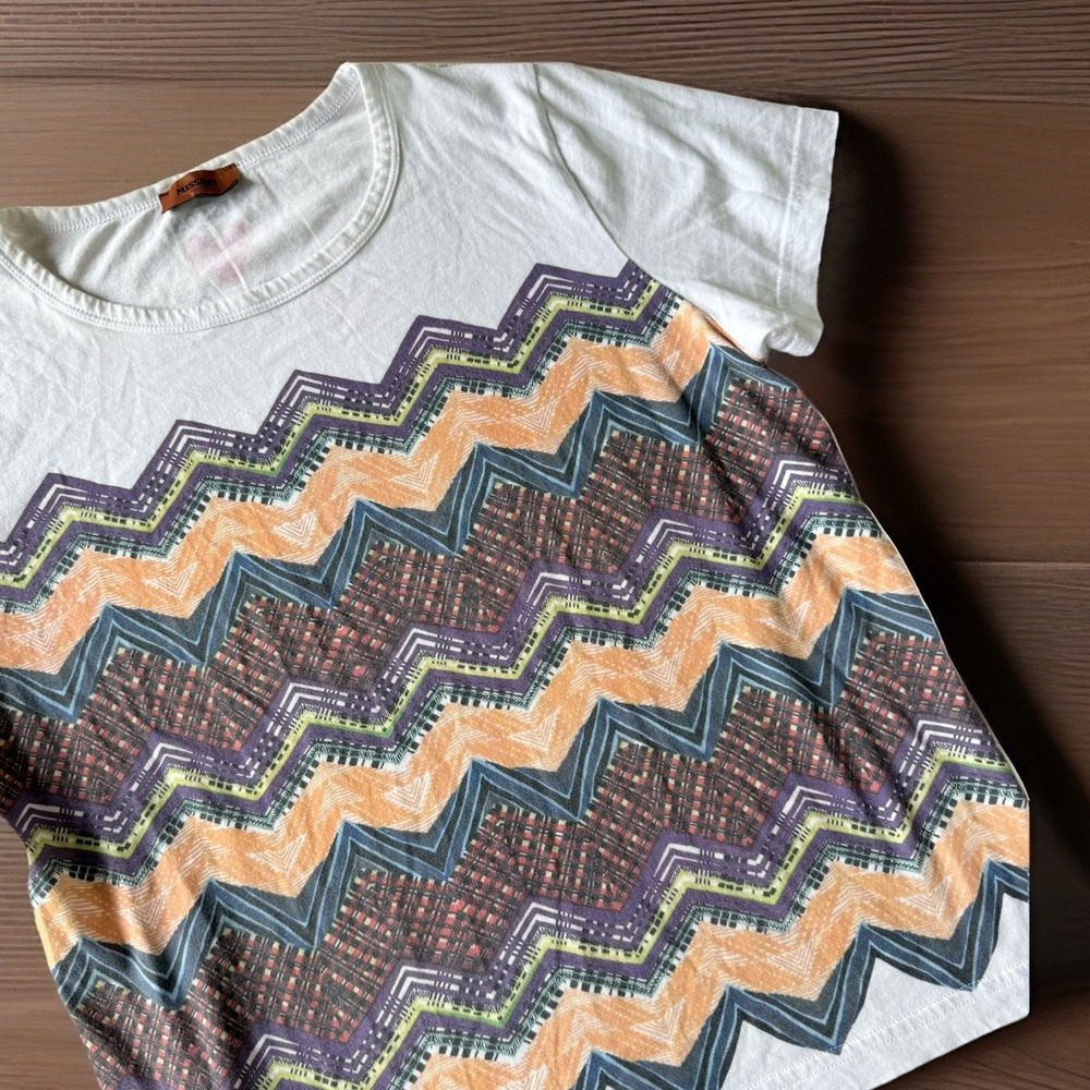 Missoni Chevron T-Shirt Women's S Multicolor Zigzag Print Tee Cotton $195